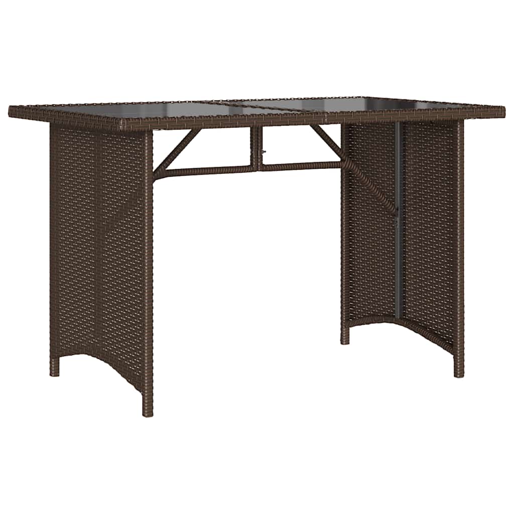 Mesa de jardín superficie vidrio ratán PE marrón 110x68x70 cm