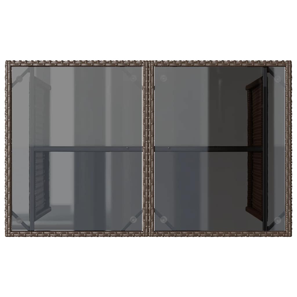 Mesa de jardín superficie vidrio ratán PE marrón 110x68x70 cm