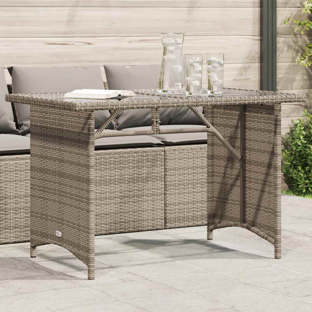 Mesa de jardín superficie de vidrio ratán PE beige 110x68x70 cm