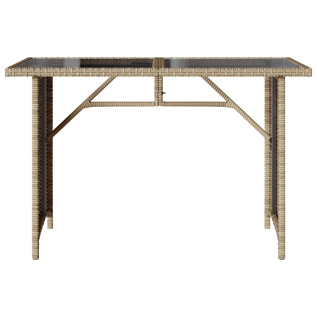 Mesa de jardín superficie de vidrio ratán PE beige 110x68x70 cm