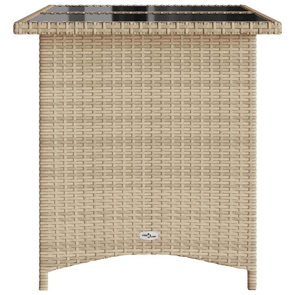 Mesa de jardín superficie de vidrio ratán PE beige 110x68x70 cm