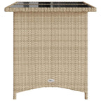 Mesa de jardín superficie de vidrio ratán PE beige 110x68x70 cm