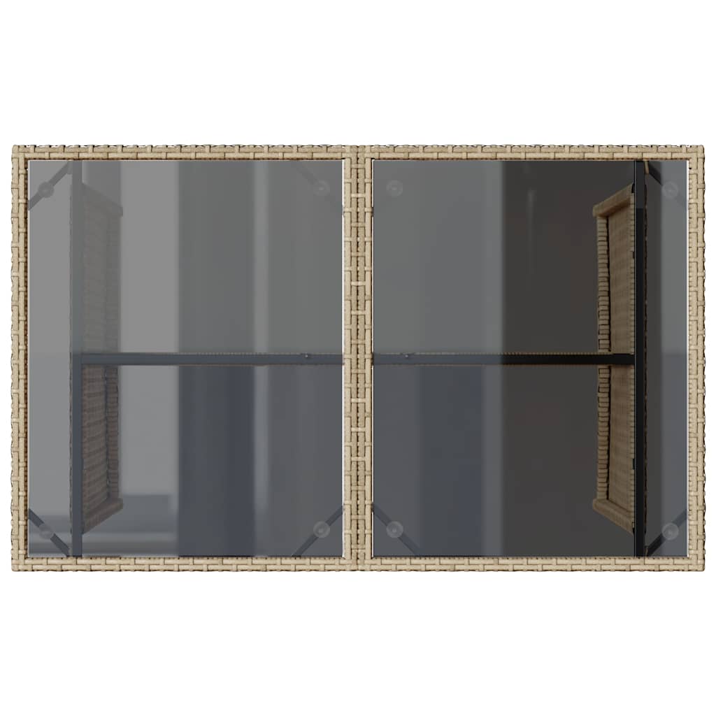 Mesa de jardín superficie de vidrio ratán PE beige 110x68x70 cm