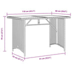 Mesa de jardín superficie de vidrio ratán PE beige 110x68x70 cm