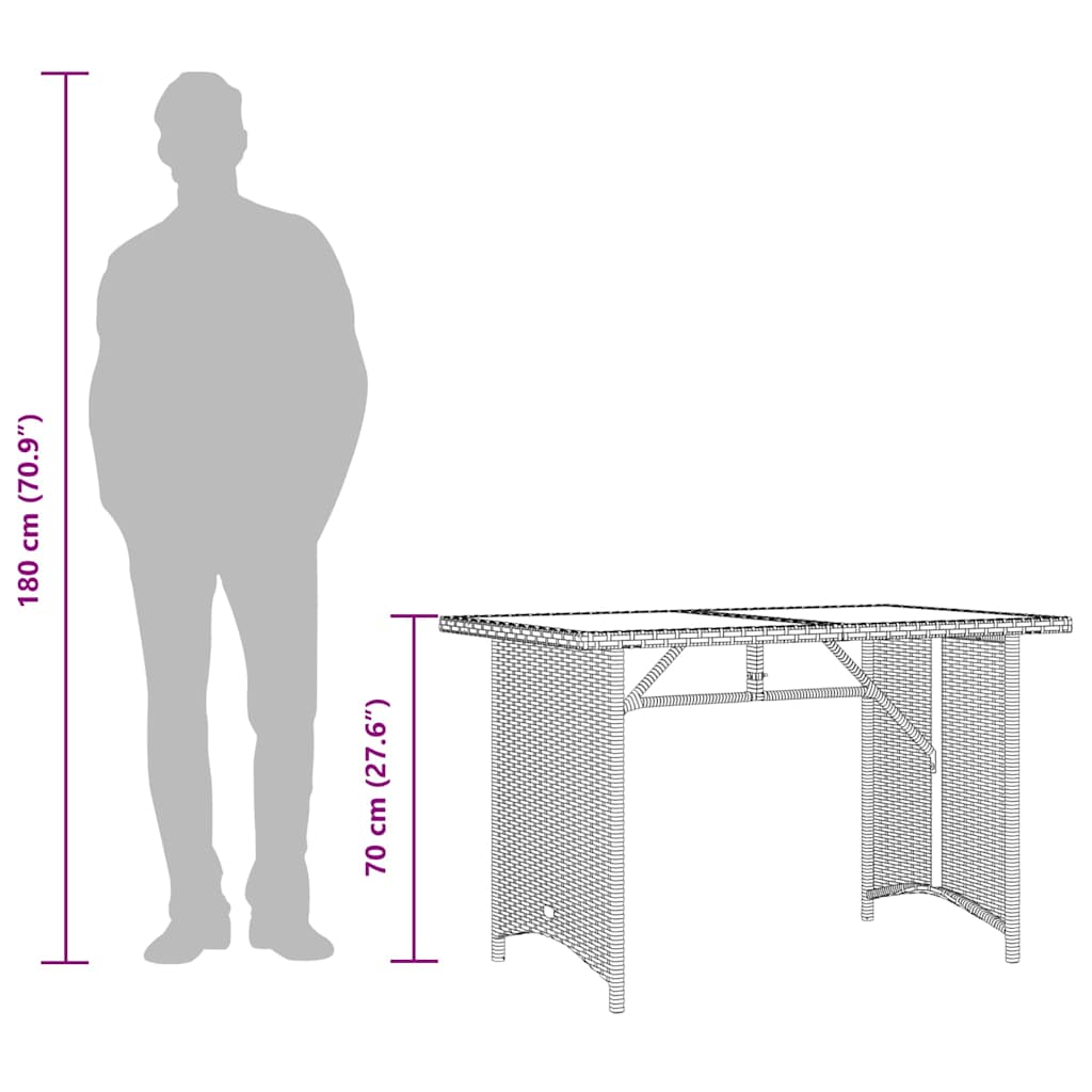 Mesa de jardín superficie de vidrio ratán PE beige 110x68x70 cm
