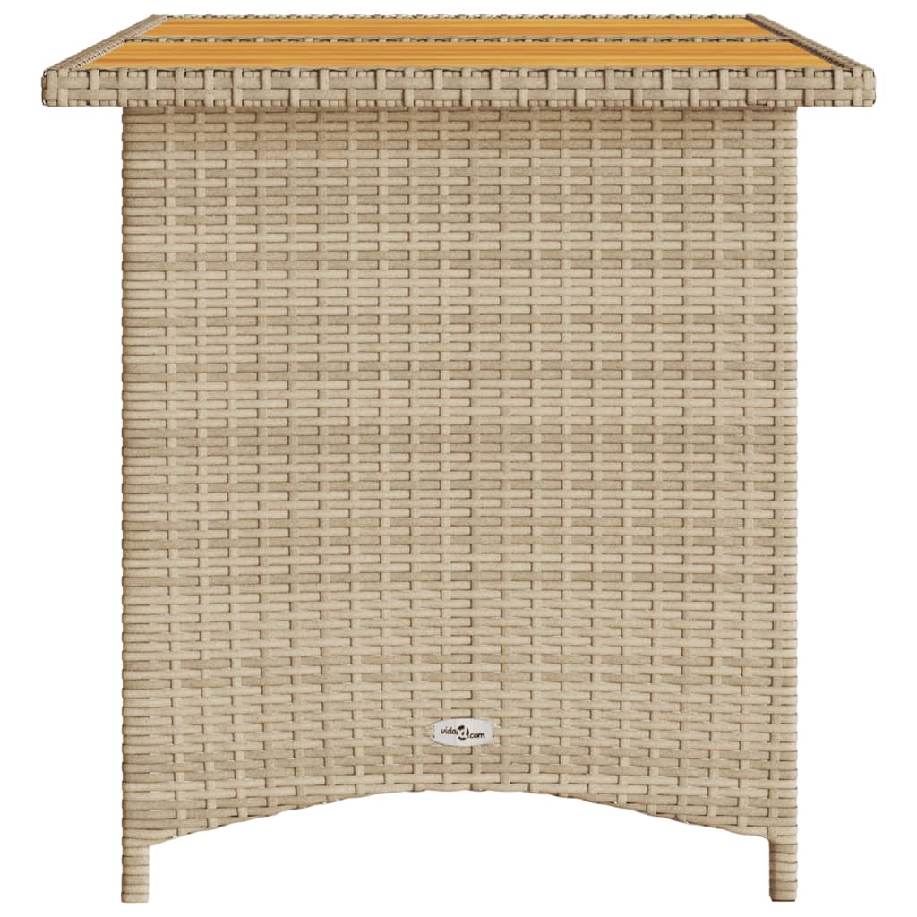 Mesa de jardín superficie de madera ratán PE beige 110x68x70 cm