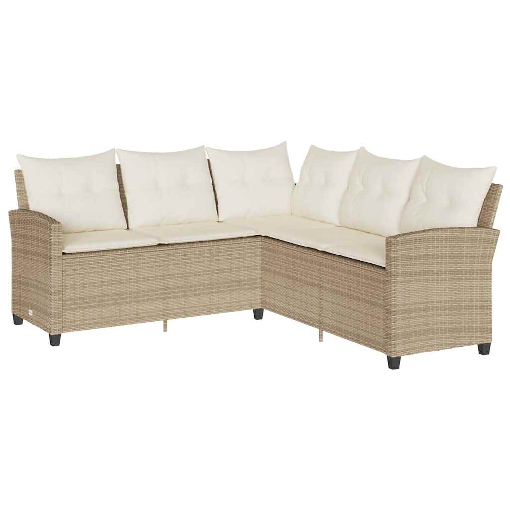 Sofá en forma de L con cojines ratán sintético beige