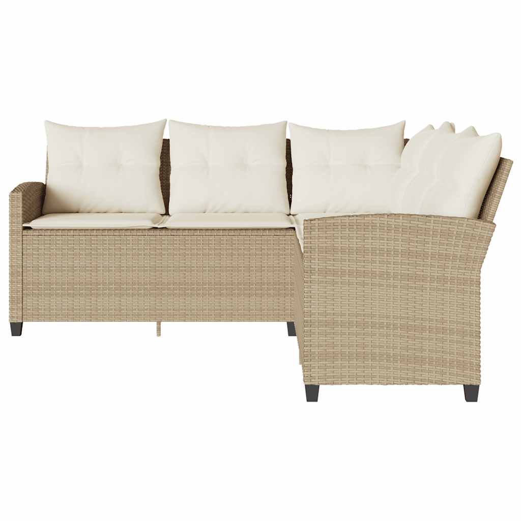 Sofá en forma de L con cojines ratán sintético beige