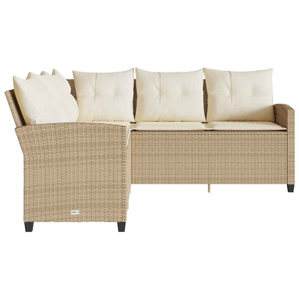 Sofá en forma de L con cojines ratán sintético beige