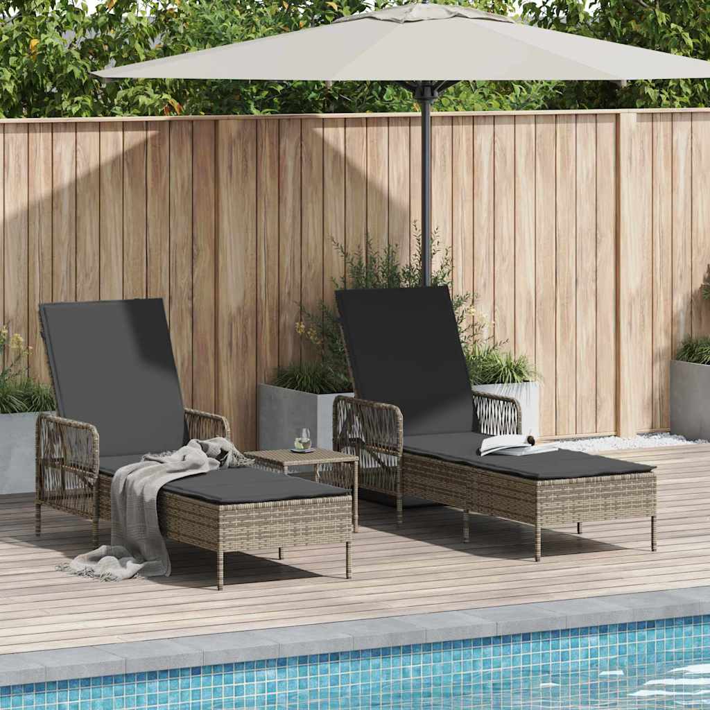 Tumbona 3 pcs Beige y crema 55 x 200 x 92 cm ratán sintético