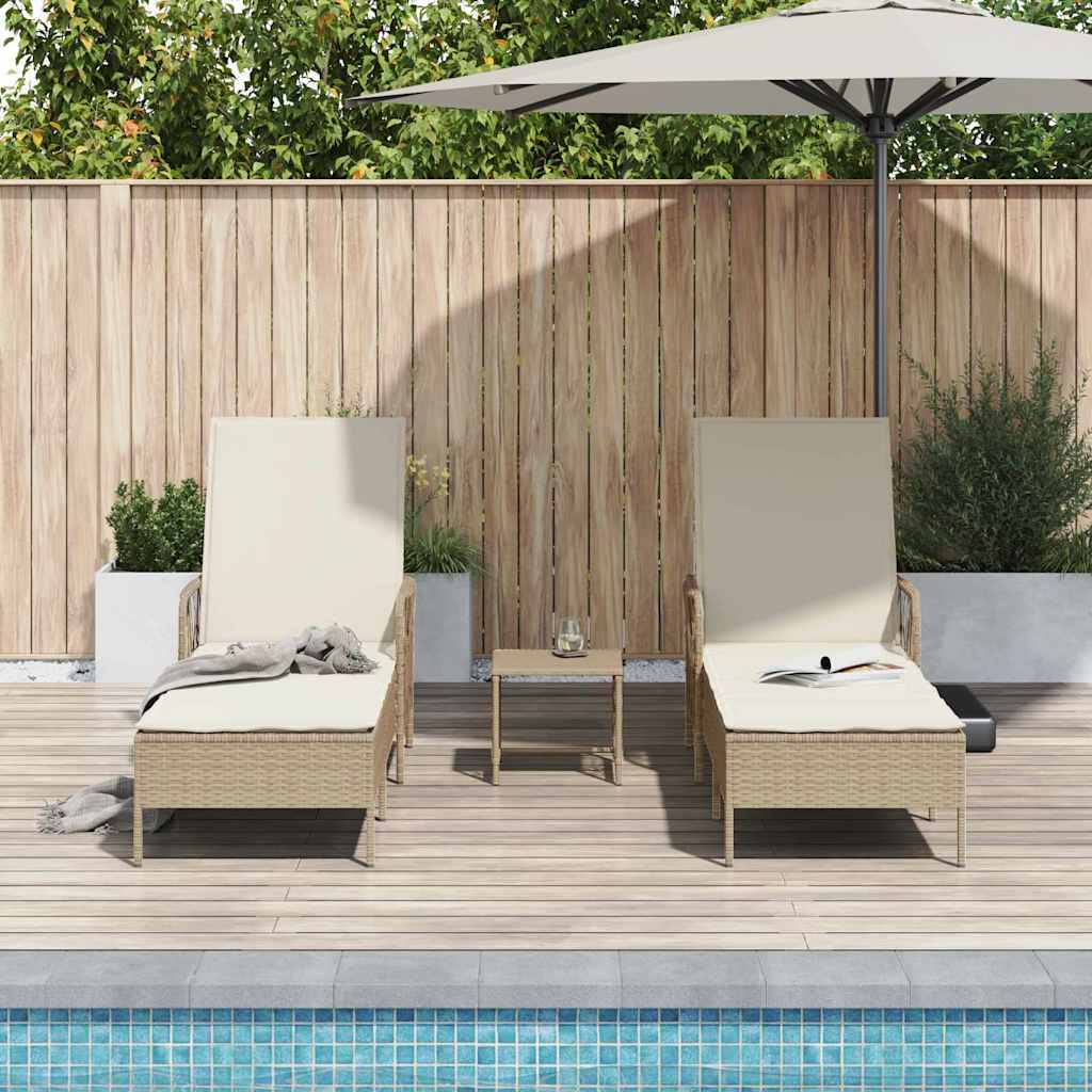 Tumbona 3 pcs Beige y crema 55 x 200 x 92 cm ratán sintético