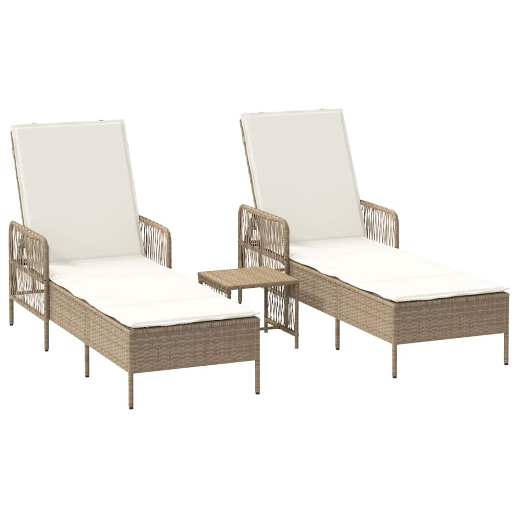 Tumbona 3 pcs Beige y crema 55 x 200 x 92 cm ratán sintético