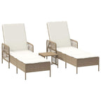 Tumbona 3 pcs Beige y crema 55 x 200 x 92 cm ratán sintético