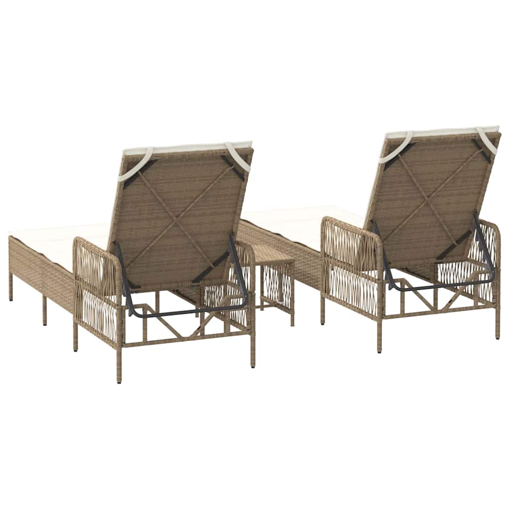 Tumbona 3 pcs Beige y crema 55 x 200 x 92 cm ratán sintético