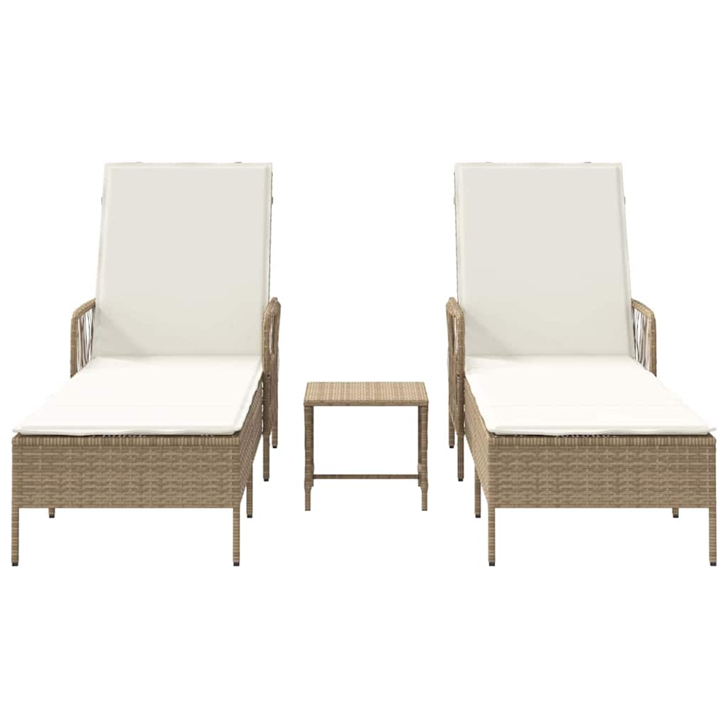 Tumbona 3 pcs Beige y crema 55 x 200 x 92 cm ratán sintético