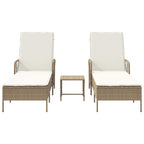 Tumbona 3 pcs Beige y crema 55 x 200 x 92 cm ratán sintético