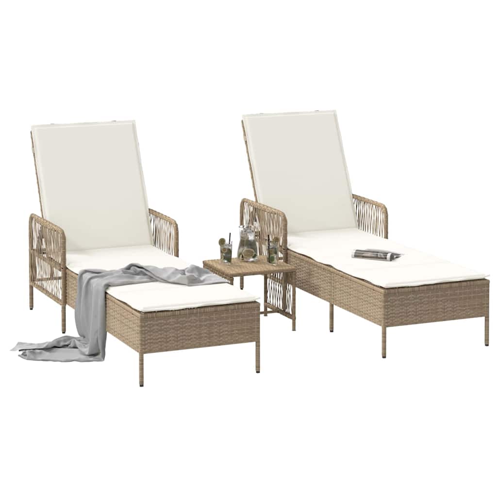 Tumbona 3 pcs Beige y crema 55 x 200 x 92 cm ratán sintético