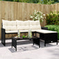 L-shaped garden sofa with table and cushions black PE rattan