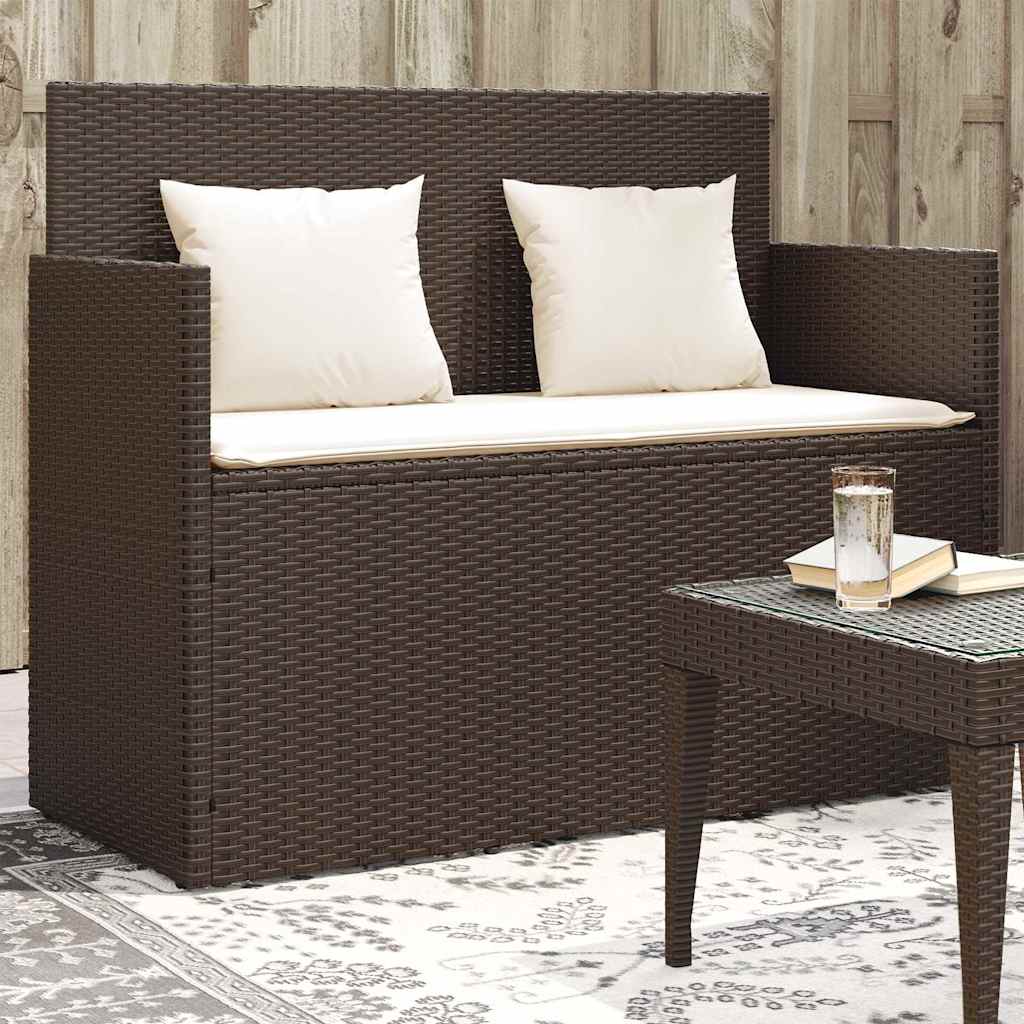 Banco de jardín con cojines ratán sintético beige