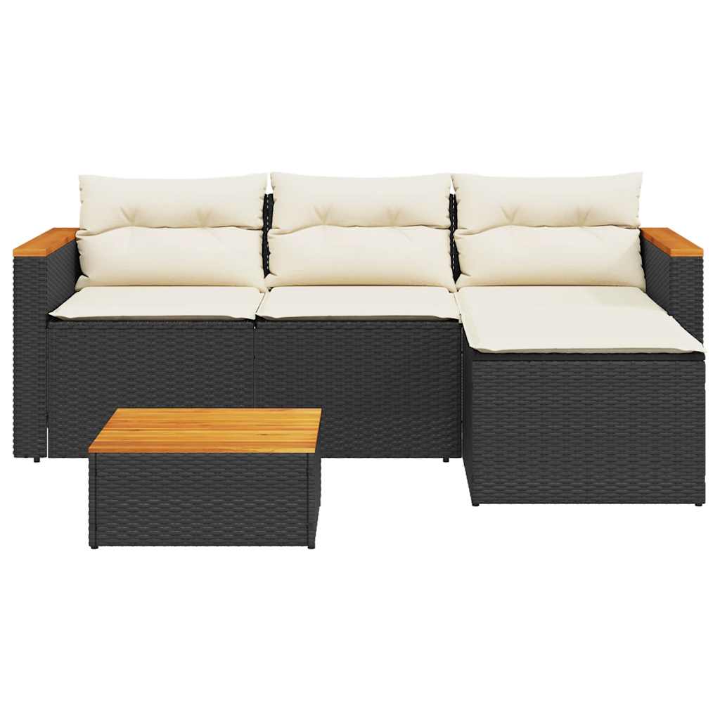 Set de sofás de jardín con cojines 3 pzas ratán sintético negro