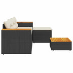 Set de sofás de jardín con cojines 3 pzas ratán sintético negro