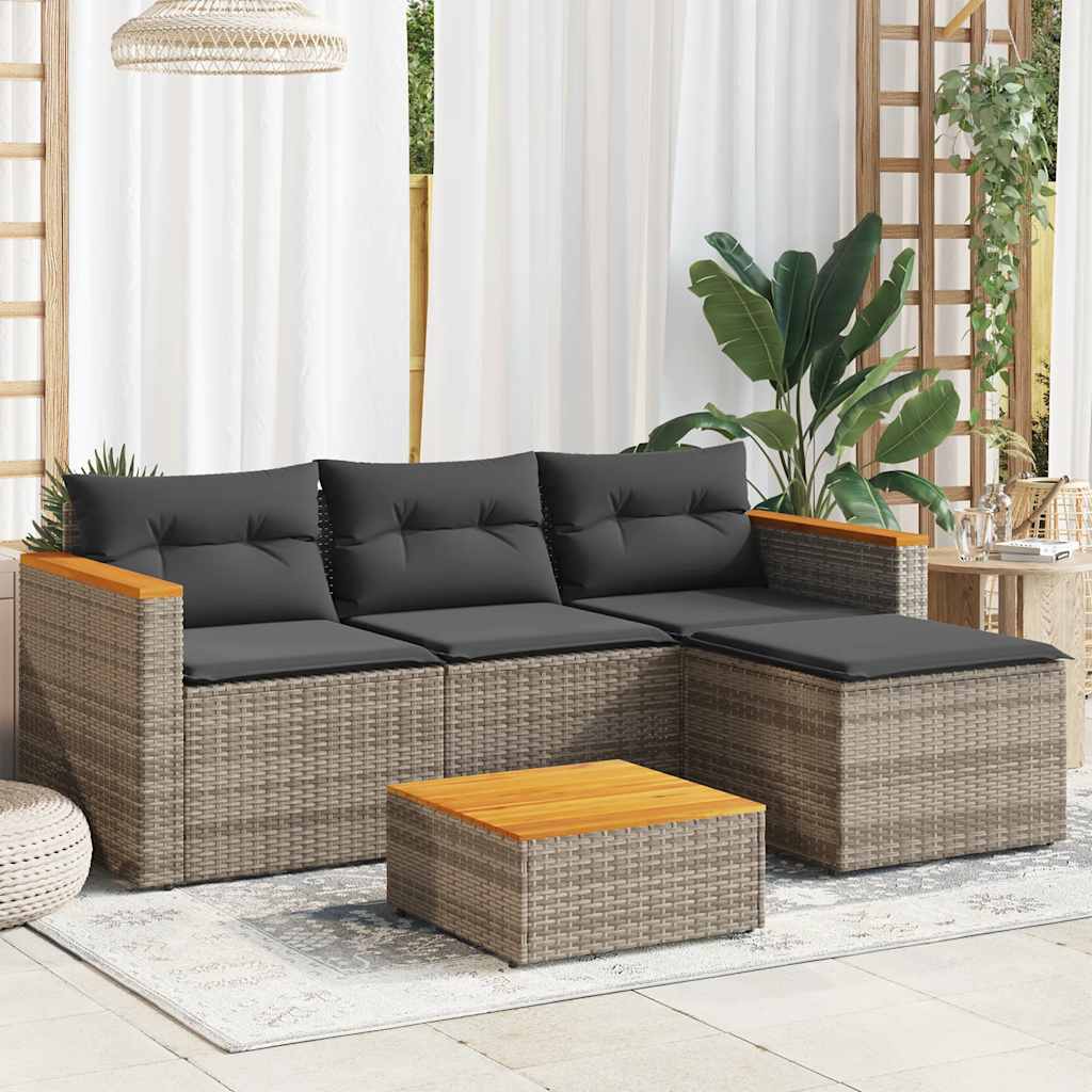 Set de sofá de jardín 3 pzas y cojines ratán sintético gris