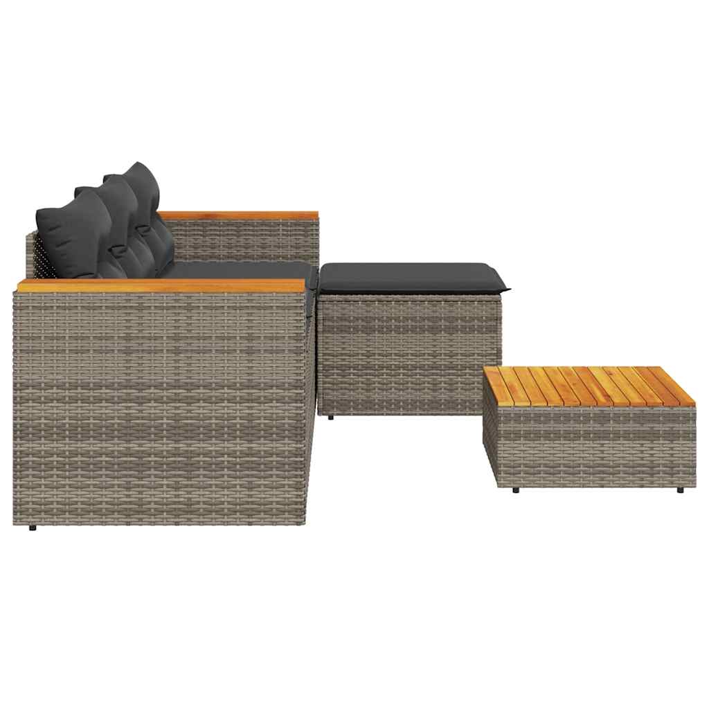 Set de sofá de jardín 3 pzas y cojines ratán sintético gris