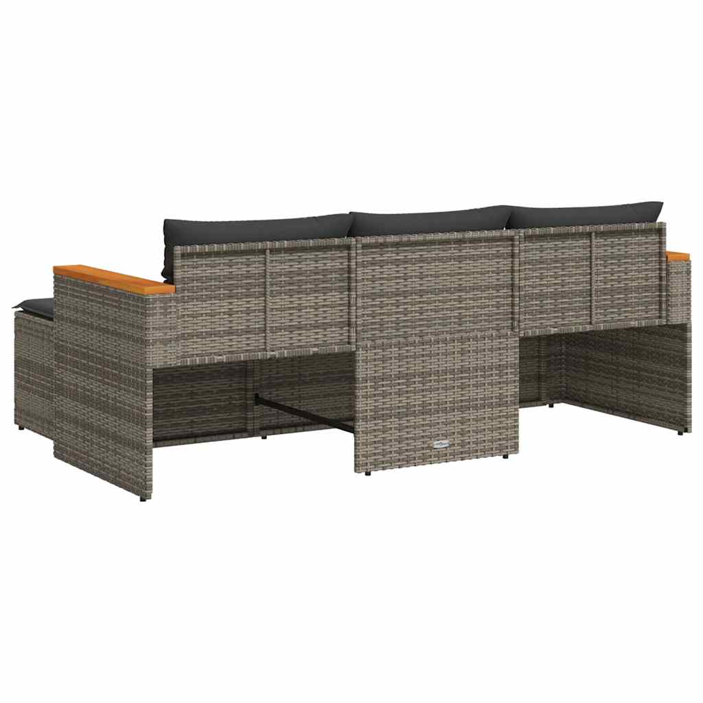 Set de sofá de jardín 3 pzas y cojines ratán sintético gris