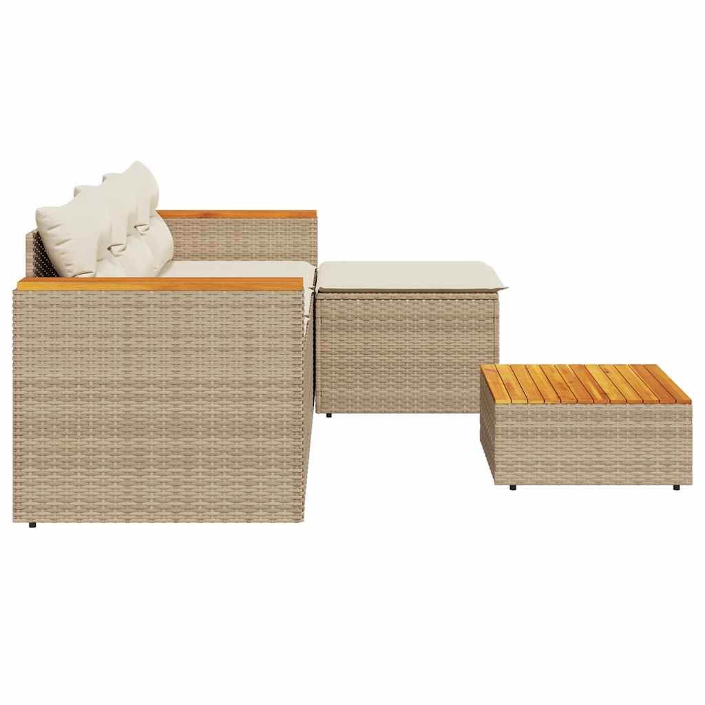 Juego de sofás de jardín con cojines beige 3 pzas ratán PE