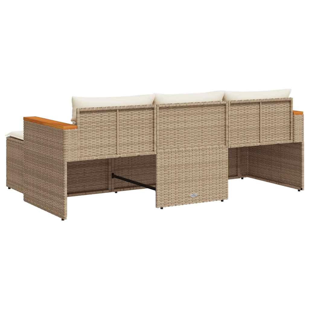Juego de sofás de jardín con cojines beige 3 pzas ratán PE