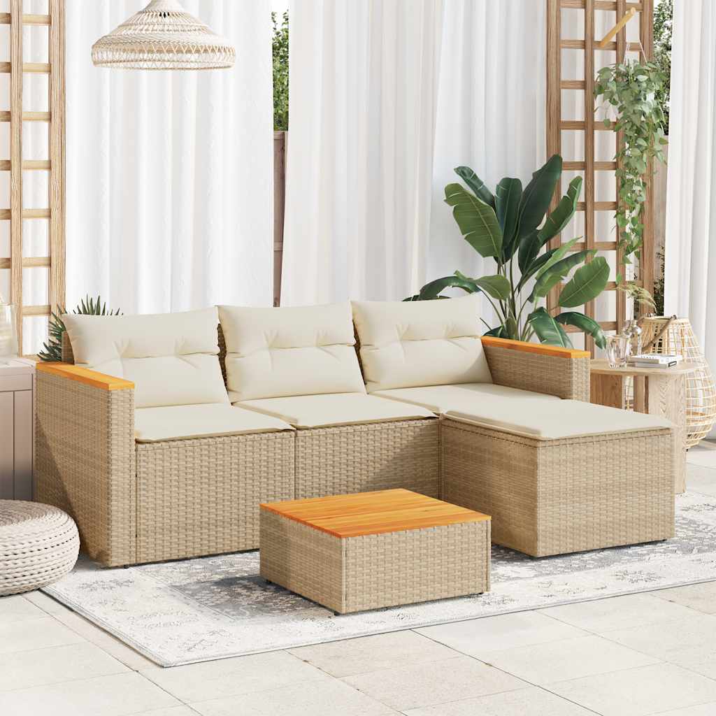 Juego de sofás de jardín con cojines beige 3 pzas ratán PE