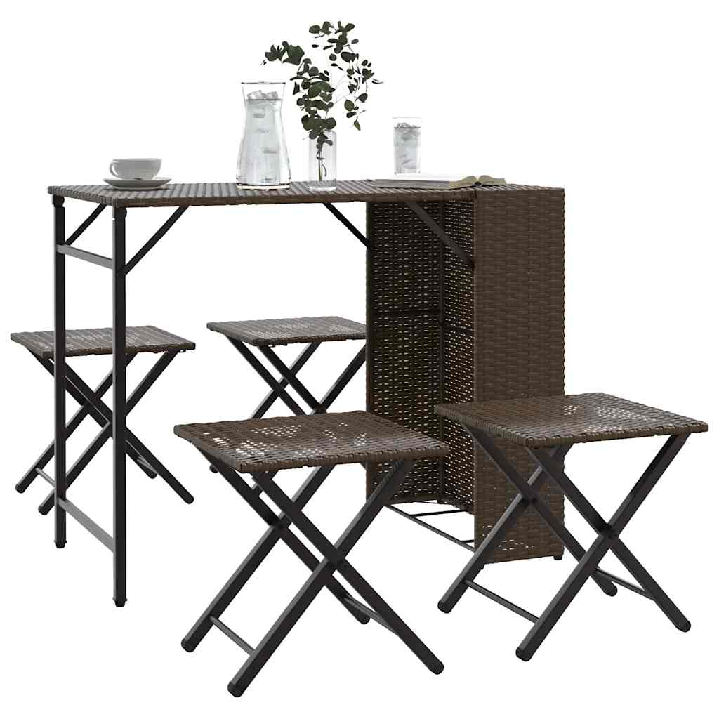 Juego de comedor de jardín plegable 5 piezas ratán PE beige