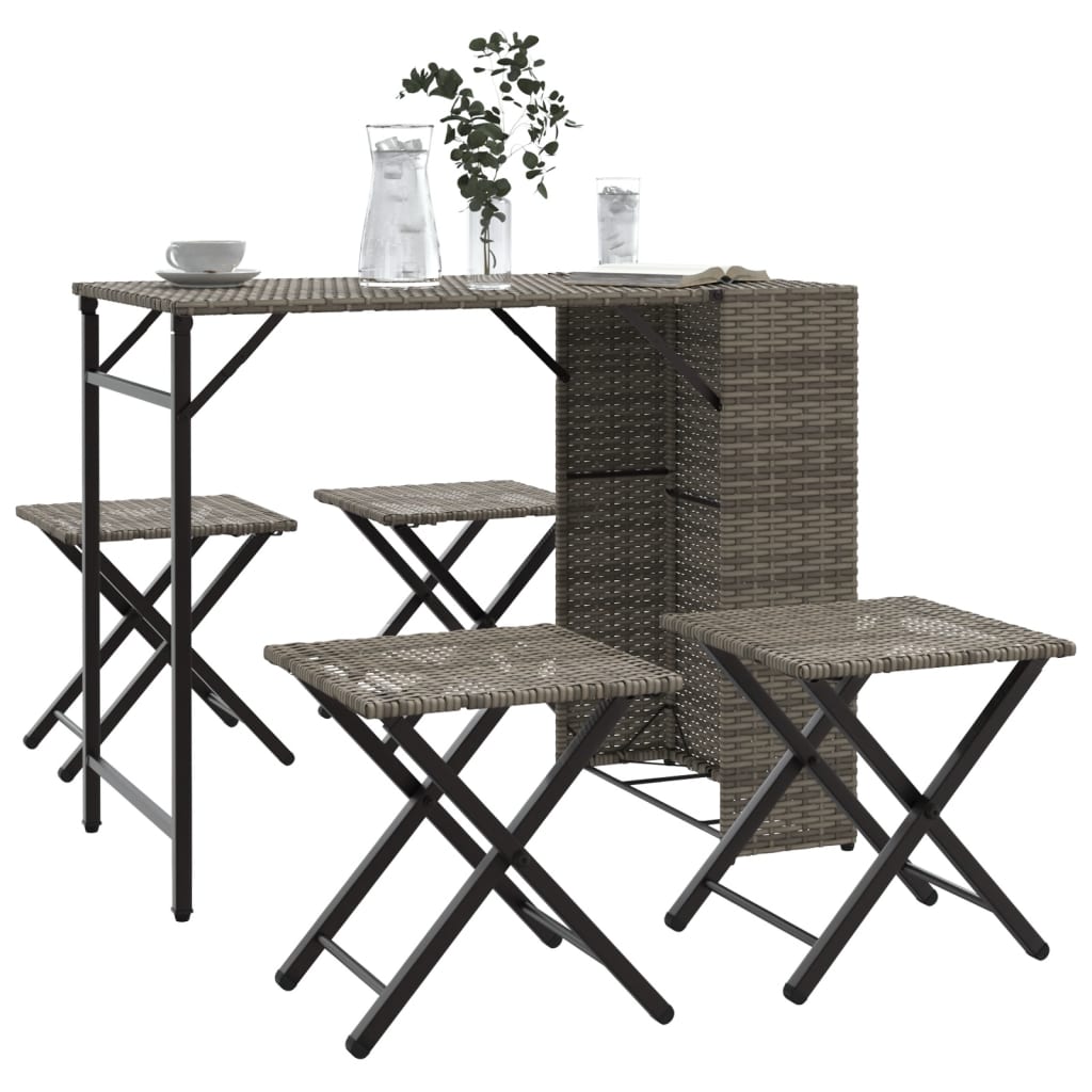 Juego de comedor de jardín plegable 5 piezas ratán PE beige