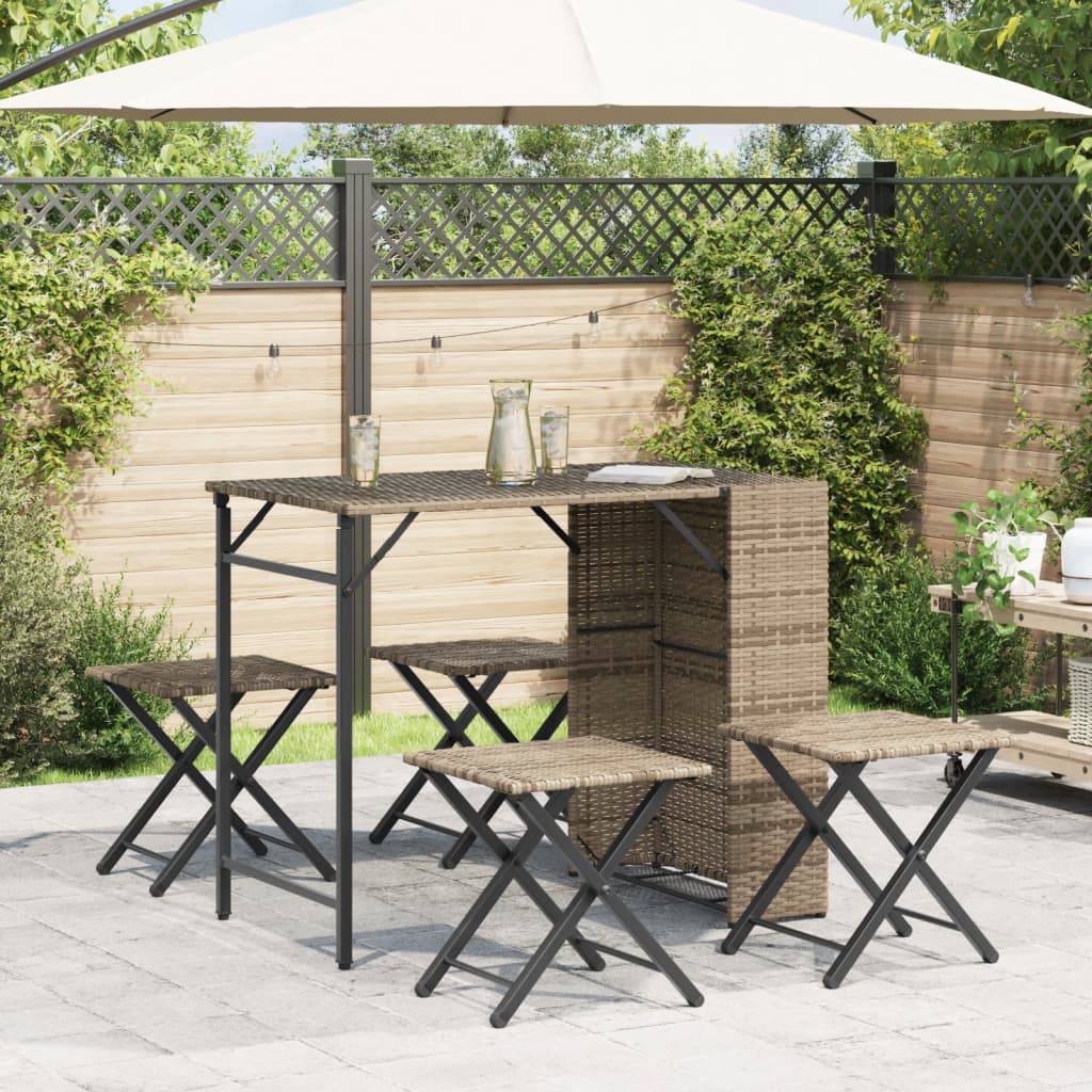 Juego de comedor de jardín plegable 5 piezas ratán PE beige