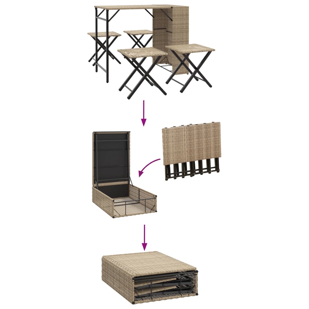 Juego de comedor de jardín plegable 5 piezas ratán PE beige