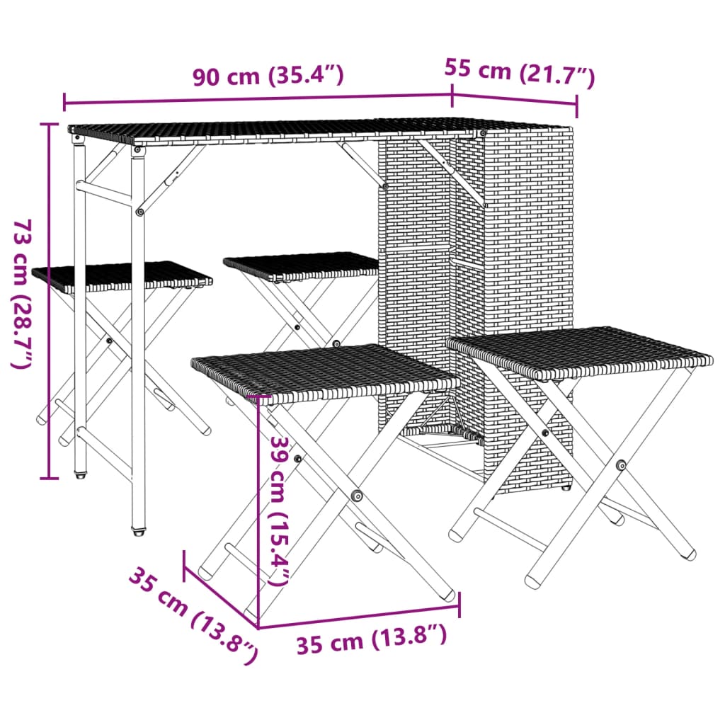 Juego de comedor de jardín plegable 5 piezas ratán PE beige