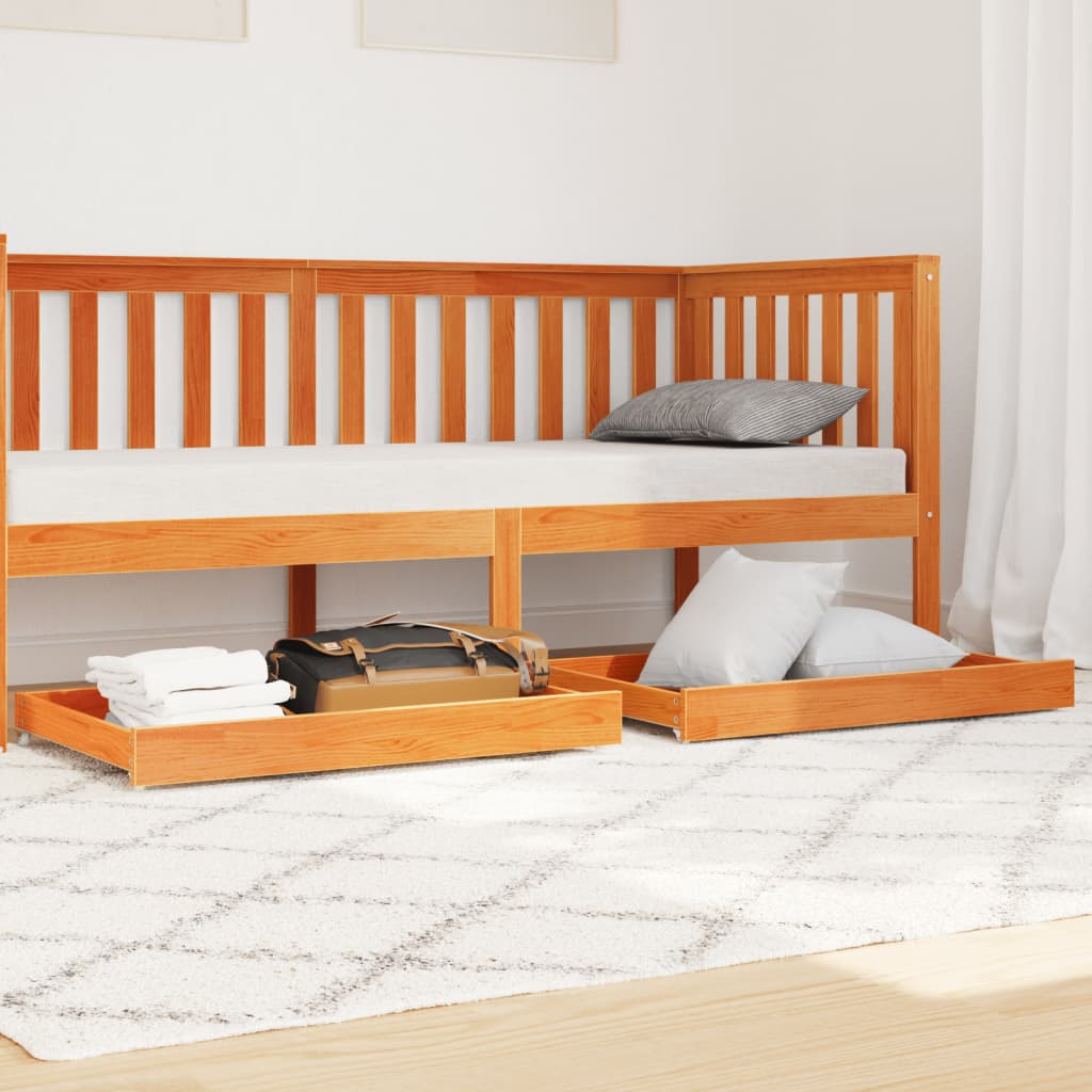 Cajones de cama 2 uds madera maciza de pino marrón cera