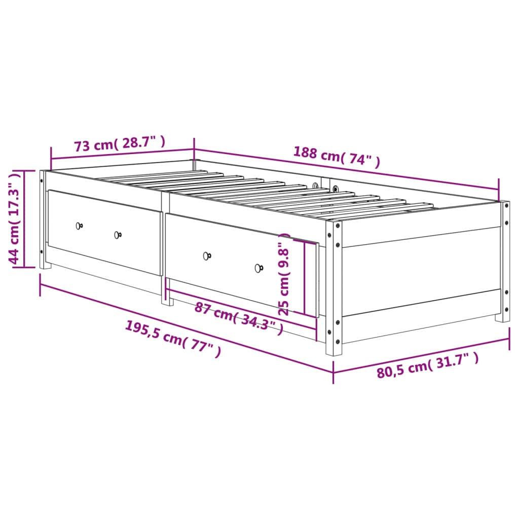 Diván sin colchón marrón cera 75x190 cm madera maciza de pino