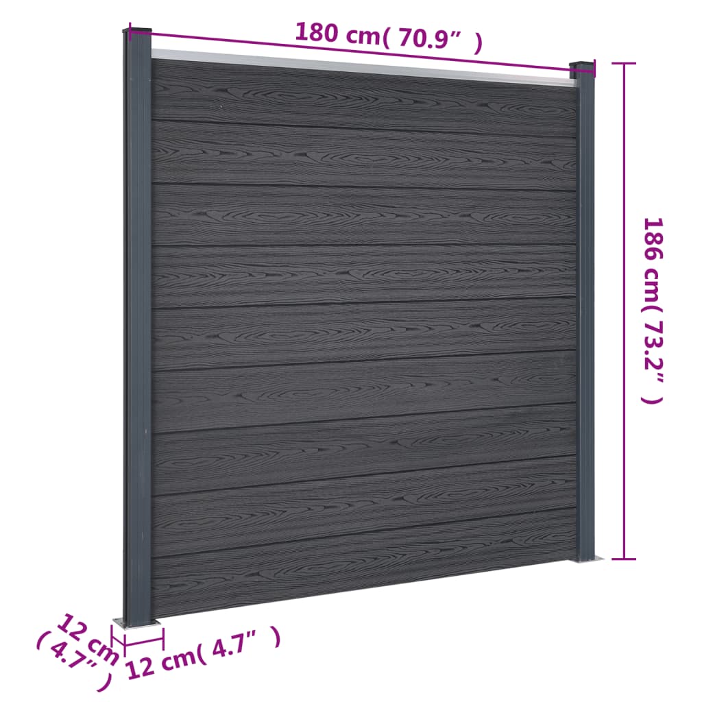 Juego de paneles de valla WPC gris 180x186 cm