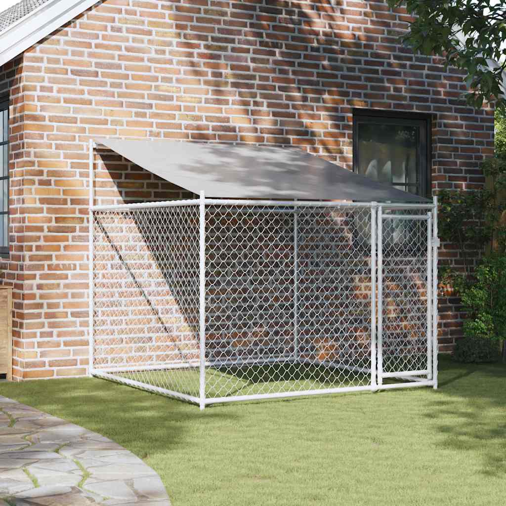 Jaula de perros techo y puerta acero galvanizado gris 2x2x2 m
