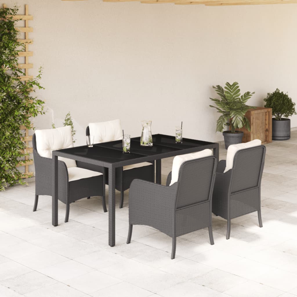 Set de comedor jardín 11 pzas con cojines ratán sintético negro