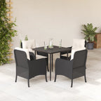 Set de comedor jardín 11 pzas con cojines ratán sintético negro