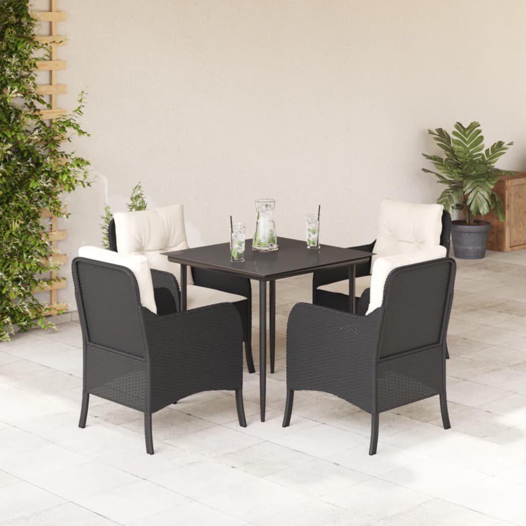 Set de comedor jardín 11 pzas con cojines ratán sintético negro