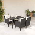 Set de comedor jardín 11 pzas con cojines ratán sintético negro