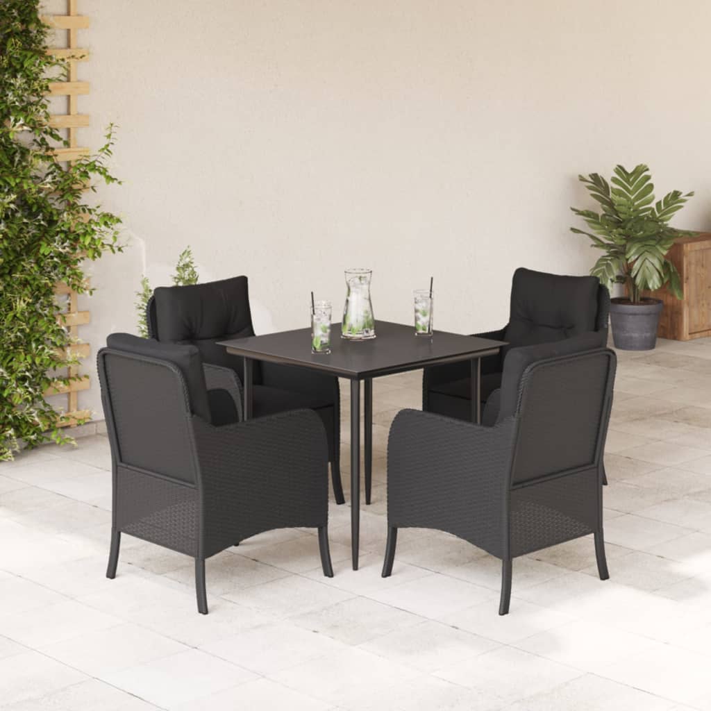 Set de comedor jardín 11 pzas con cojines ratán sintético negro