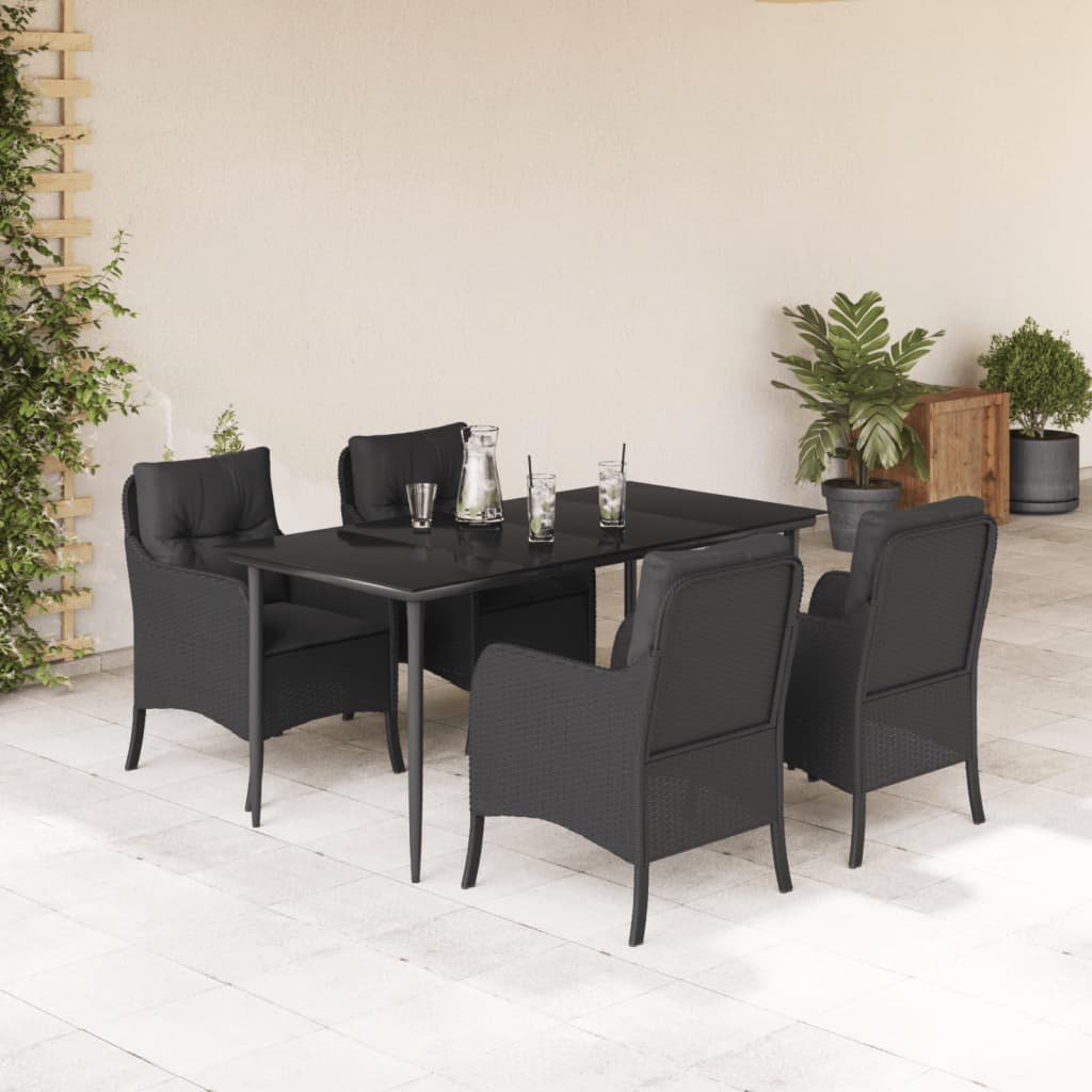 Set de comedor jardín 11 pzas con cojines ratán sintético negro