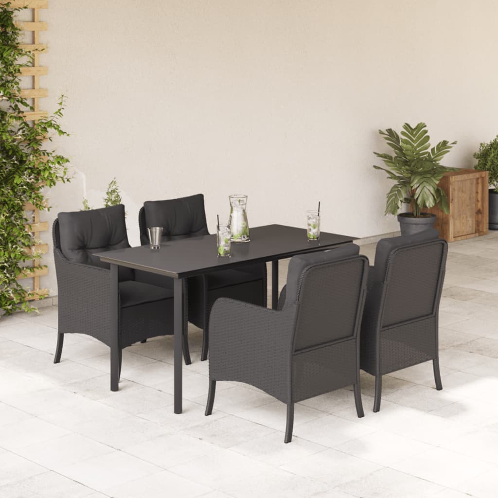 Set de comedor jardín 11 pzas con cojines ratán sintético negro