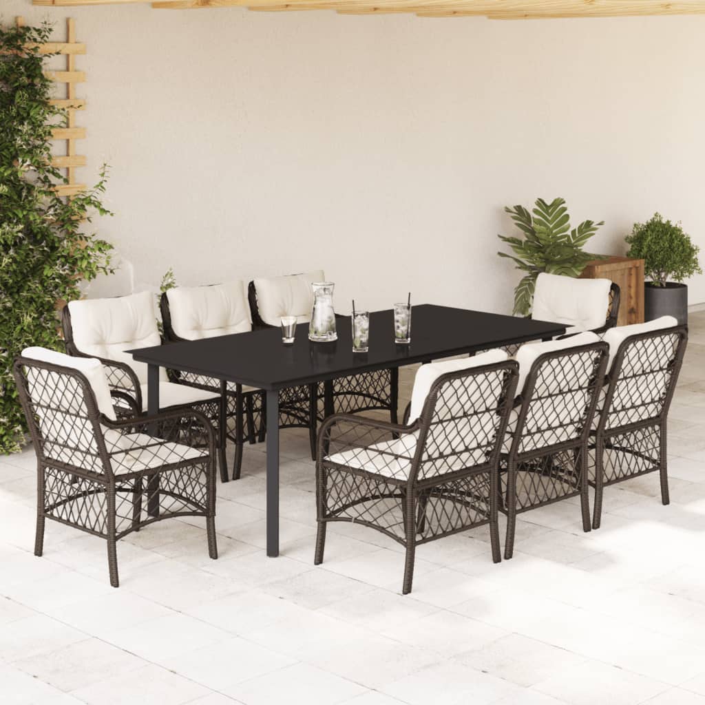 Juego de comedor para jardín 9 piezas textilene negro