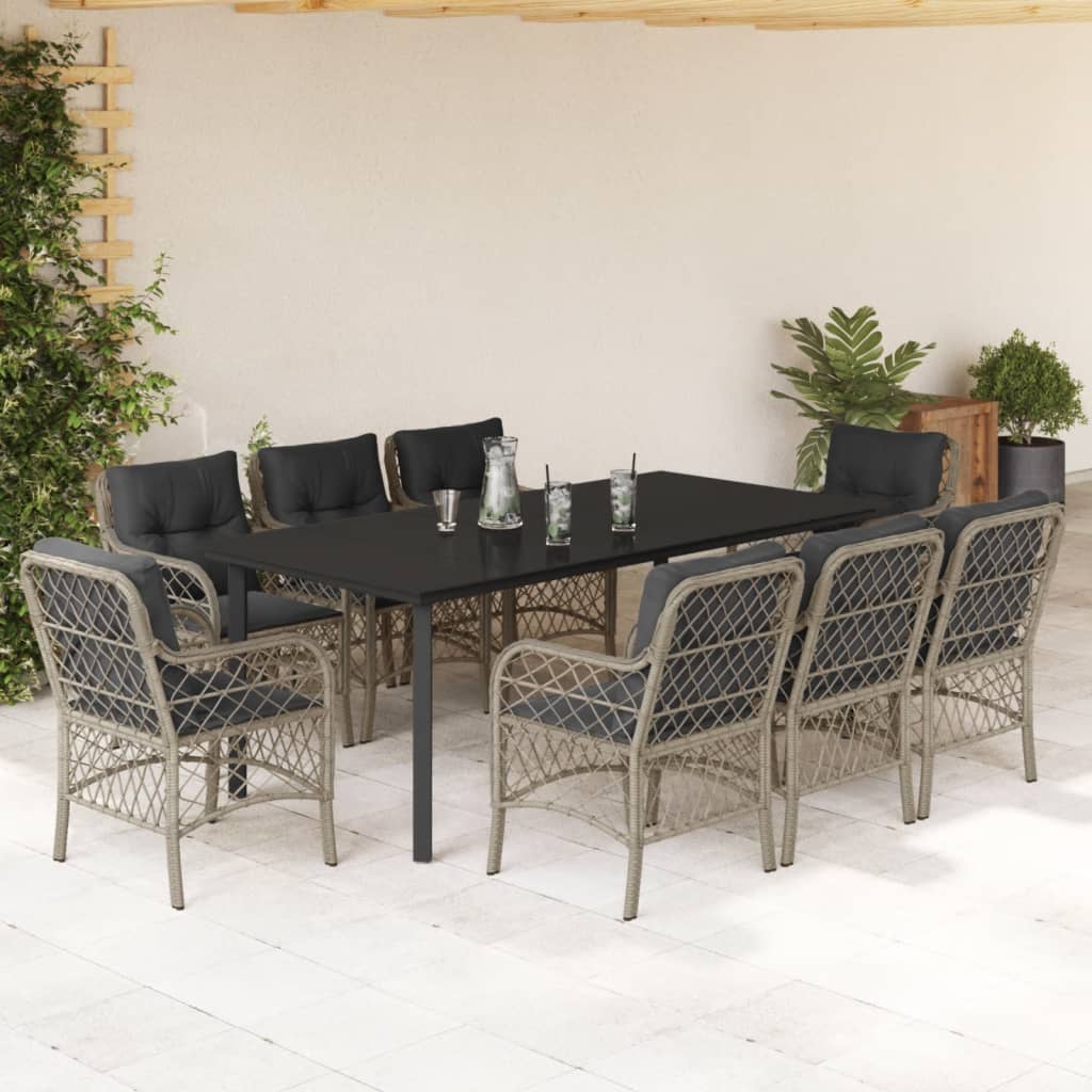 Juego de comedor para jardín 9 piezas textilene negro
