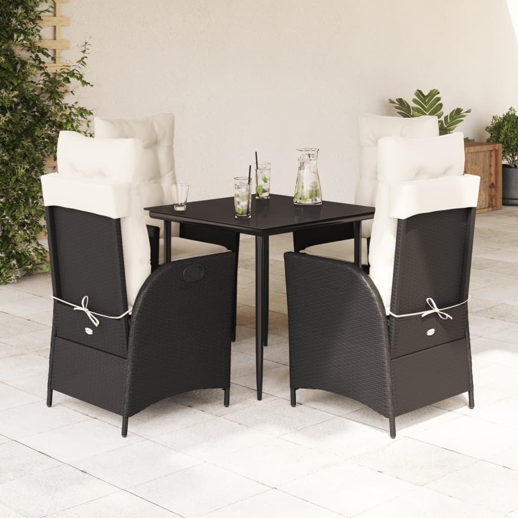 Set de comedor jardín 11 pzas con cojines ratán sintético negro